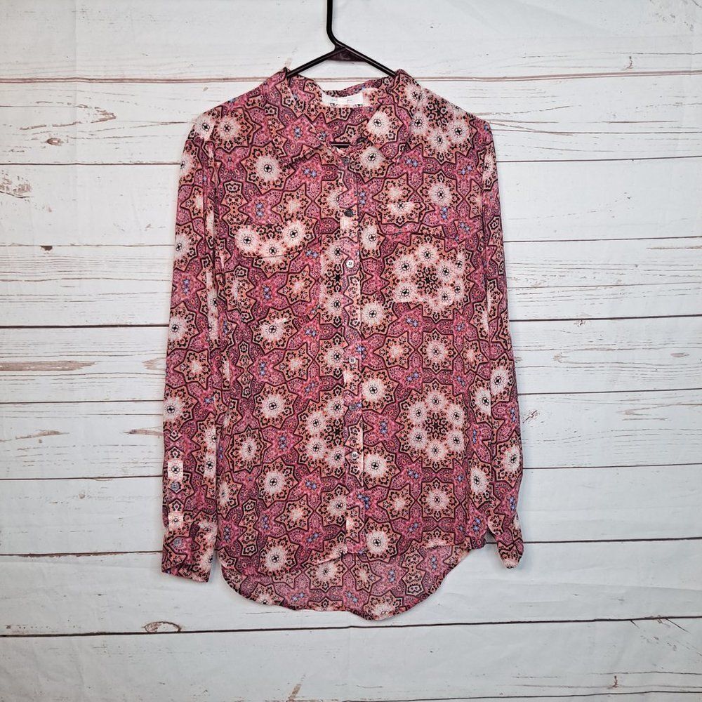 Two by Vince Camuto‎ Semi Sheer Button Down Shirt Pink Women's Medium